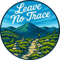 Leave No Trace Adirondack mountain trail sticker with hiker and ridgelines