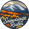 Snowliage Rules Adirondack sticker with snow capped peaks and autumn foliage
