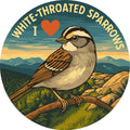White Throated Sparrow Adirondack wildlife sticker with mountain ridges